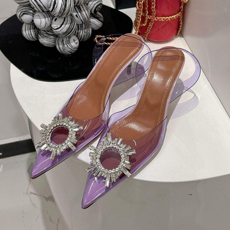 Clear Strap Heel - Szpiczaste sandały na cienkim obcasie z