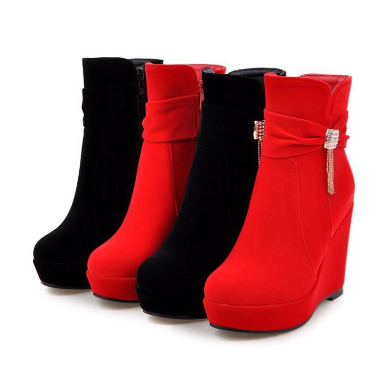 Women'S Shoes Extended Sizes - ORCHALISA Glam Red Damskie Botki Okrągły