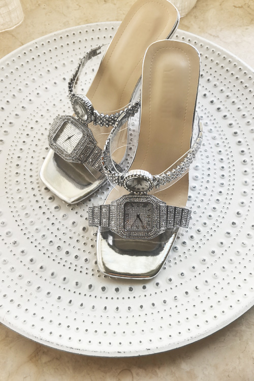 Clear Strap Heel - Oryginalny design Kryształowe zegarki szpilki sandały