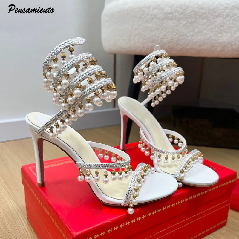 Rhinestone Sandal Women - Luksusowe sandały gladiatorki damskie z dżetami,