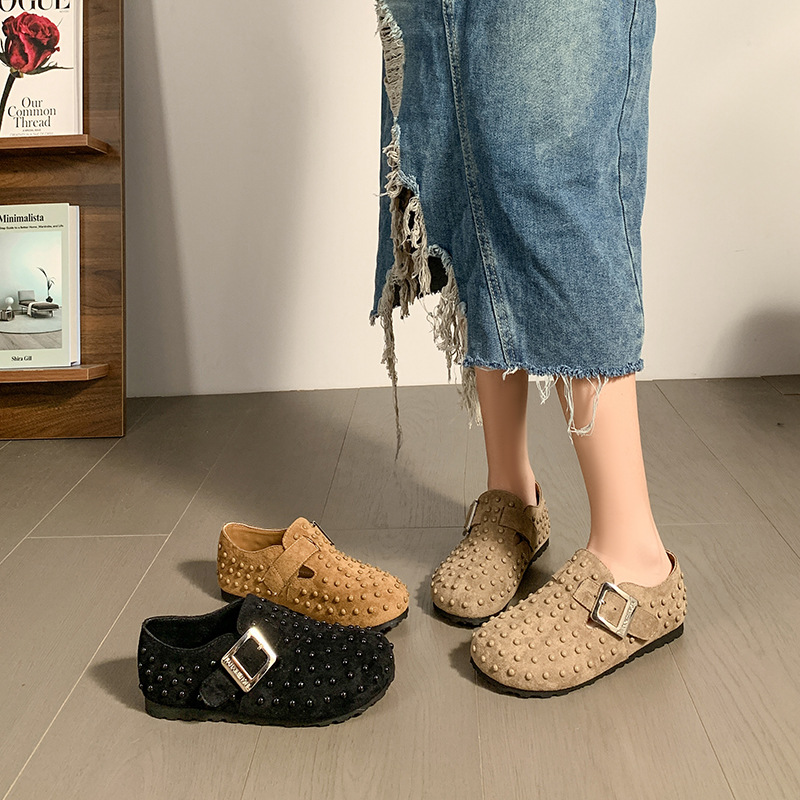 Women'S Shoes With Arch Support - Damskie zamszowe chodaki skórzane klapki sandały