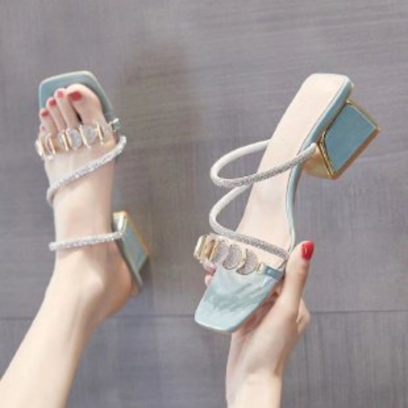 Clear Strap Heel - Damskie letnie sandały z przezroczystymi paskami