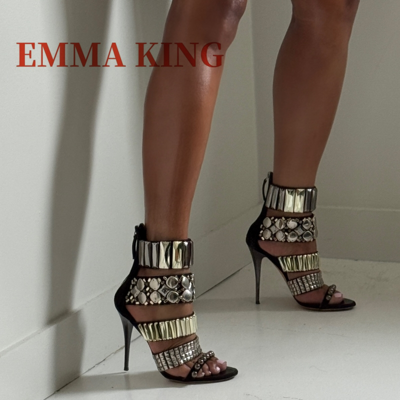 Czarne zdobione sandały na pas – Rhinestone Sandal Women recenzja i cena