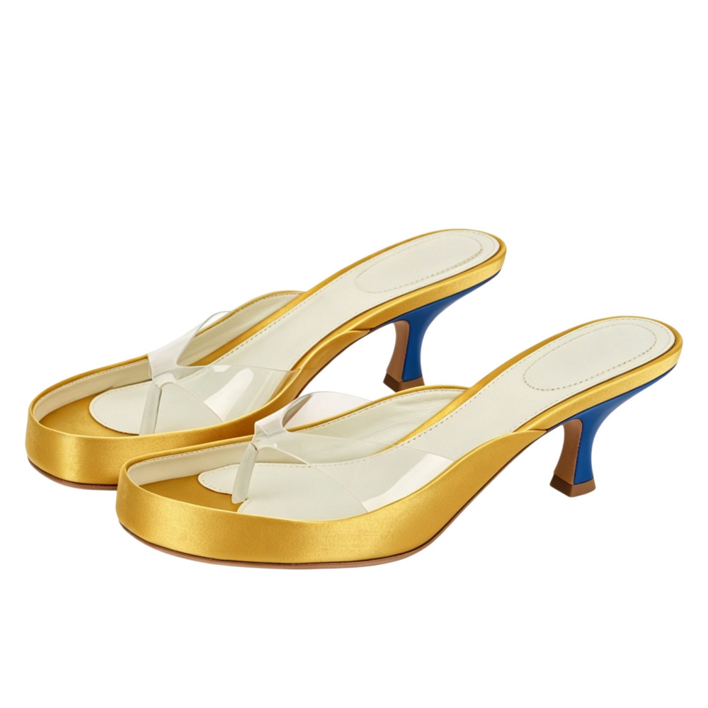 Damskie złote satynowe klapki  – Clear Strap Heel recenzja i cena